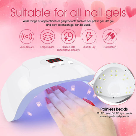 Gel Nail Kit with 36W U V Light,6 Colors Poly Extension Gel 4 Pcs Gel Nail Polishes and Base Top Coat Matte Top Coat Gel Nail Polish Set Manicure Tools Decoration for Nail Salon DIY at Home