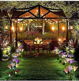 2 PCS Solar Garden Lights Outdoor, Garden Decor with 6 Lily Flower and Butterflies Combination Decorative Lights Multi-Color Changing LED Solar Stake Lights for Path, Yard, Yard Art, Yard Decorations.