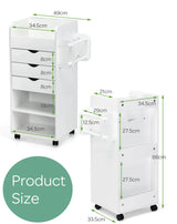 Mobile Trolley Cart 6-Tier Wood Storage Beside Table w/ Drawers Bathroom White