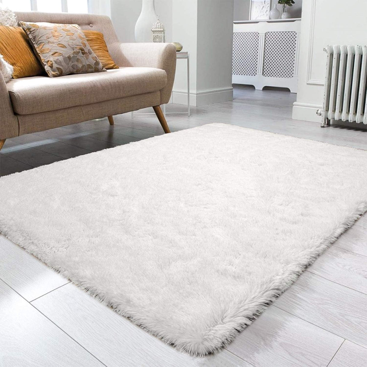 Fluffy Rug, Super Soft Fuzzy Area Rugs for Bedroom Living Room - 4' x 6' Large Plush Furry Shag Rug - Kids Playroom Nursery Classroom Dining Room Decor Floor Carpet, Cream White
