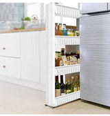 4 Tier Slim Storage Cart Mobile Shelving Unit Organizer Slide Out Storage Rolling Utility Cart Tower, Gap Storage Pantry Storage Rack for Kitchen Bathroom Laundry Narrow Spaces, Plastic, White