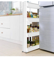 4 Tier Slim Storage Cart Mobile Shelving Unit Organizer Slide Out Storage Rolling Utility Cart Tower, Gap Storage Pantry Storage Rack for Kitchen Bathroom Laundry Narrow Spaces, Plastic, White