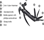 Black Stainless Steel Portable Multipurpose Pocket Size Tool with Anodized Aluminium Handle 7 Functions in 1 with Easy Carry Nylon Pouch for Outdoor Camping Household Car Emergency with Safe Locking