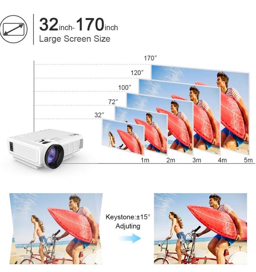 Professional HI-04 1080P Supported 4Inch Mini Projector with 170" Display - 40,000 Hours LED Full HD Video Projector, Compatible with HDMI,USB,SD (Latest Upgrade)