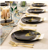 175PCS Black Plastic Plates & Gold Plastic Silverware