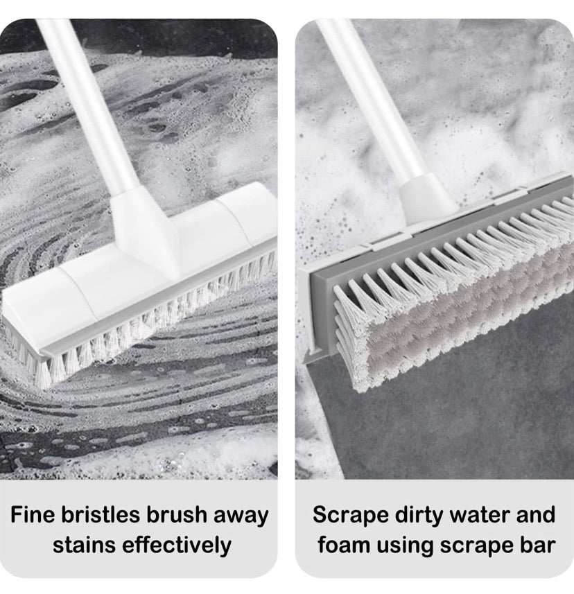 Adjustable Long-Handle Floor Scrub Brush with Scraper