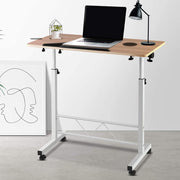 Mobile Adjustable Bedside Laptop Table – White or Light Wood