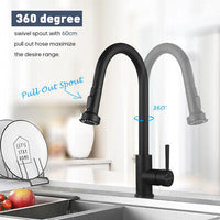 Matte Black Brass Pull-Out Kitchen Mixer Tap