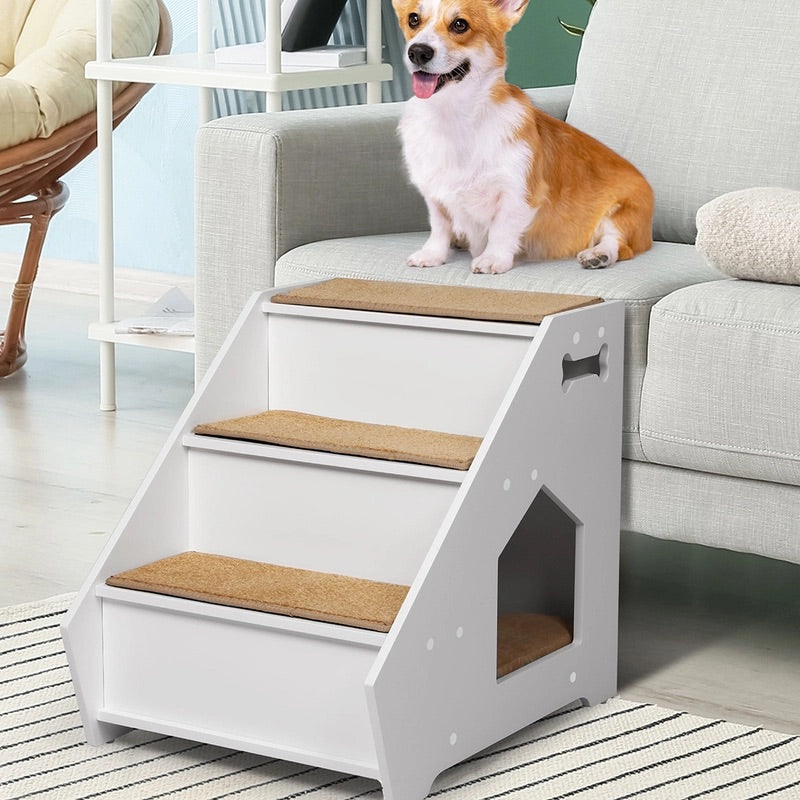 Wooden Pet Steps with Built-In Resting Cubby – 50 kg, White or Black