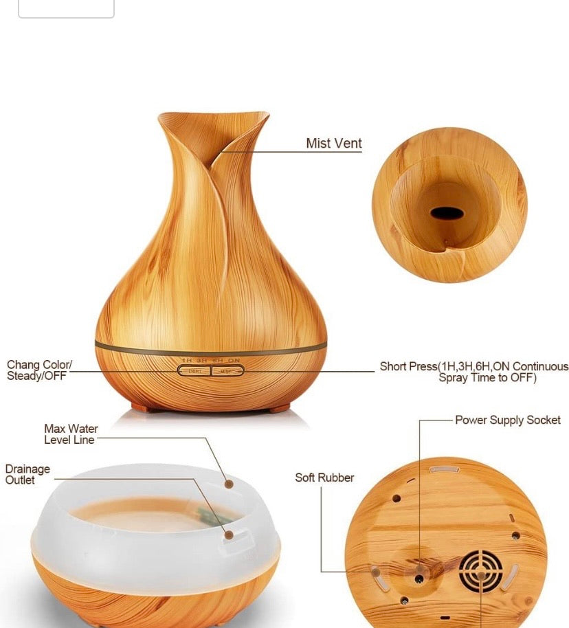 550ml Essential Oil Diffuser, Cool Mist Ultrasonic Humidifier, Wood Grain Fragrance Aroma Diffuser with 7 LED Color Changing Light, Waterless Auto,Timer for Home Bedroom Office Yoga Spa (Light Wood Grain)