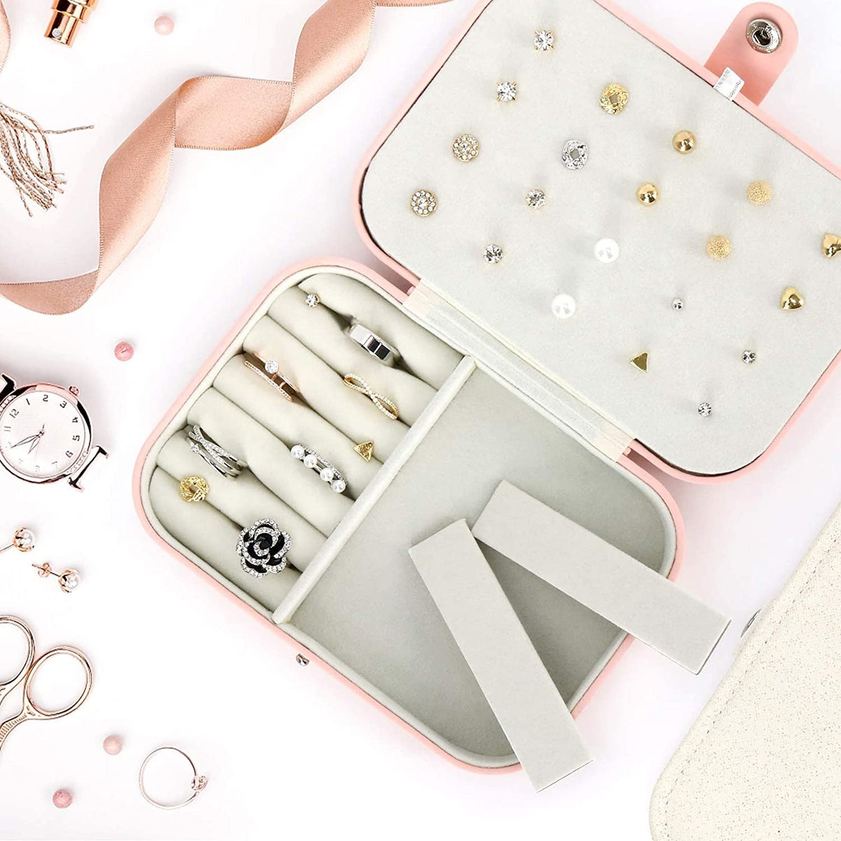 TERSELY Portable Jewellery Organiser – White or Pink