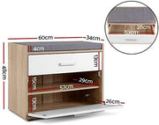 Artiss White & Wood Shoe Storage Bench with Adjustable Shelf