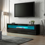 TV Cabinet Stand LED Light TV Entertainment Unit Wood Storage Shelf 2 Doors Black 155CM
