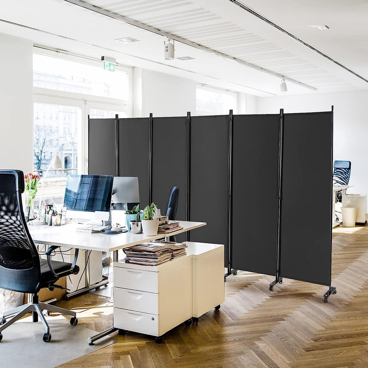 334.5 × 172 cm 6-Panel Rolling Room Divider – 4 Colours