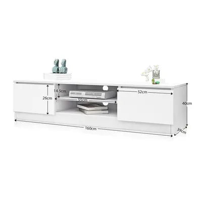 White TV Stand with 2 Doors & Storage