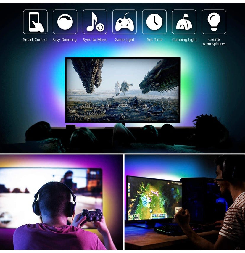 Nexillumi 40"-60" TV Backlight Light Strip Kit for Room APP Control Sync to Music, 5050 RGB Waterproof IP65 USB LED Strip Lights