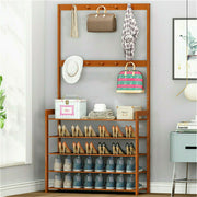 5-Tier Bamboo & MDF Hall Tree with 8 Hooks – 12–14 Pairs