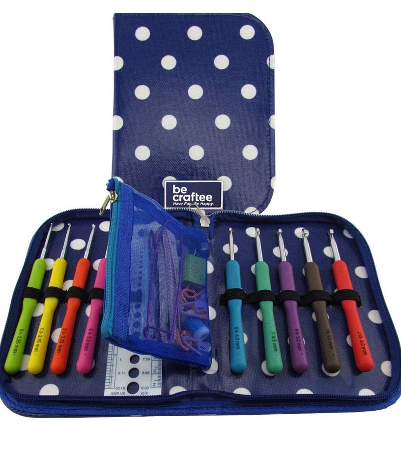 9-Size Ergonomic Crochet Hook Set with Case – 2–6mm