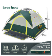 3 Person Pop Up Camping Tent Portable Beach Instant Shelter Sun Shade Hiking