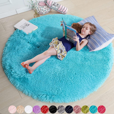 Round Rug for Bedroom, Fluffy Circle Rug 5'X5' for Kids Room,Furry Carpet for Teen Room,Shaggy Circular Rug for Nursery Room,Fuzzy Plush Rug for Dorm,Cute Room Decor for Baby