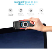 Webcam 1080P Full HD with microphone, JOYACCESS USB Computer Camera Compatible with Mac PC Laptop Tablet. Multi-Compatible, for Computer Windows Video Conferencing, Recording, and Streaming (Black Red)