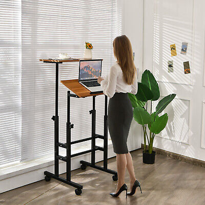 Mobile 2-Tier Adjustable Sit-Stand Laptop Desk
