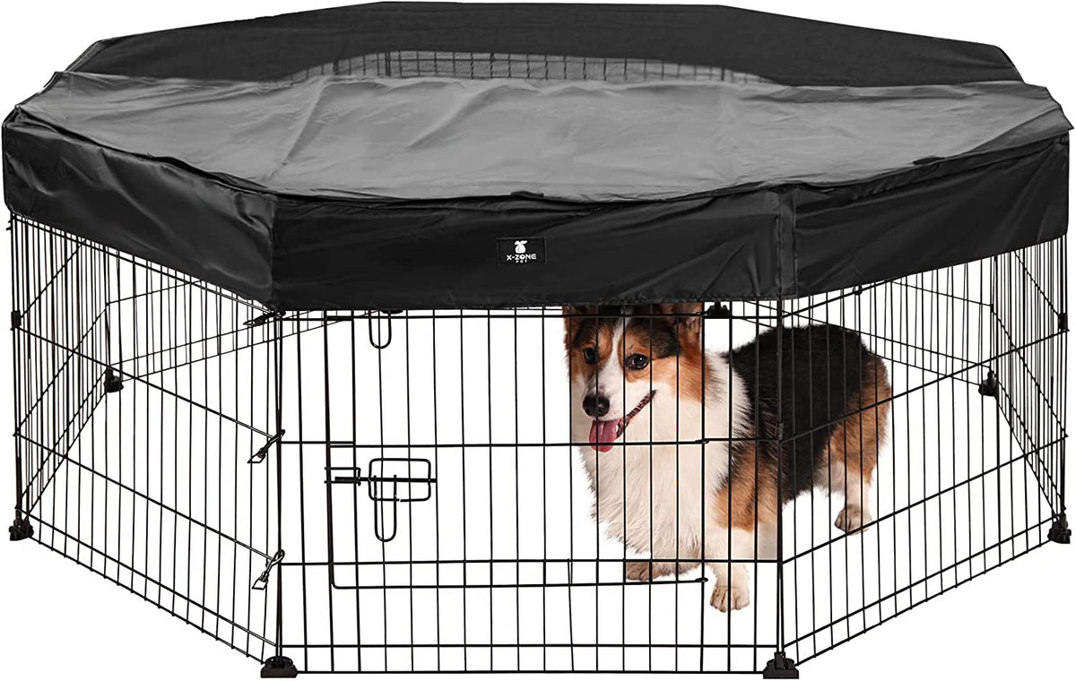8-Panel 76 cm Metal Pet Playpen with Weather Cover