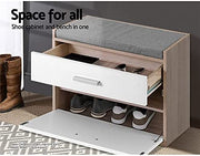 Artiss White & Wood Shoe Storage Bench with Adjustable Shelf