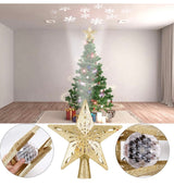 Christmas Tree Topper Lighted Star [Gold],3D Hollow Sparkling Star Christmas Tree Topper with Rotating Magic Cool White Snowflake Projector for Christmas Tree Ornament (Gold)