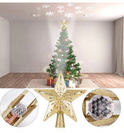 Christmas Tree Topper Lighted Star [Gold],3D Hollow Sparkling Star Christmas Tree Topper with Rotating Magic Cool White Snowflake Projector for Christmas Tree Ornament (Gold)