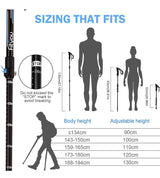 Walking Trekking Poles - 2 Pack Aluminum Metal Stick with Antishock and Quick Lock System, Adjustable, Ultralight for Hiking, Camping, Mountaining, Backpacking, Walking, Ergonomic Grip