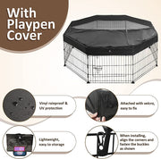 8-Panel 76 cm Metal Pet Playpen with Weather Cover