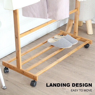 Rolling Bamboo Open Garment Rack with Shelves – 60cm or 100cm