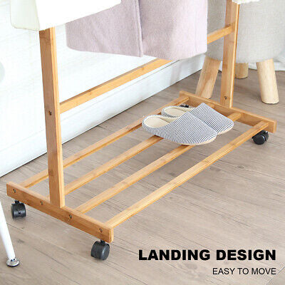 Rolling Bamboo Open Garment Rack with Shelves – 60cm or 100cm
