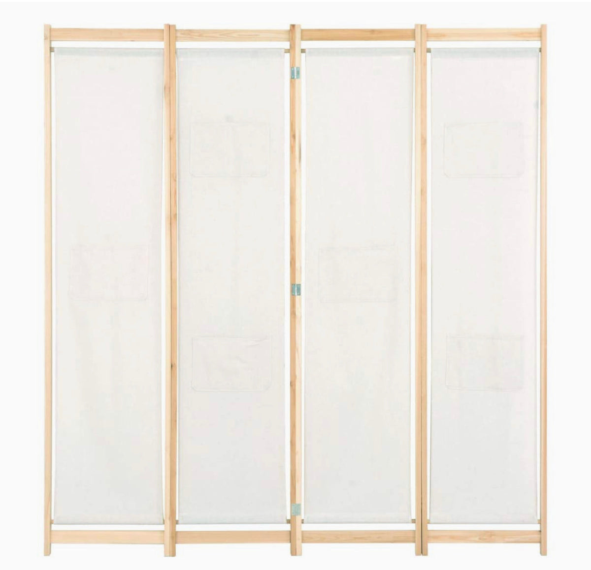 160 × 170 cm 4-Panel Cream Room Divider with 6 Storage Pockets