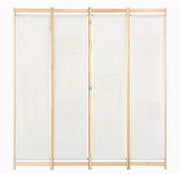 160 × 170 cm 4-Panel Cream Room Divider with 6 Storage Pockets