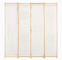 160 × 170 cm 4-Panel Cream Room Divider with 6 Storage Pockets