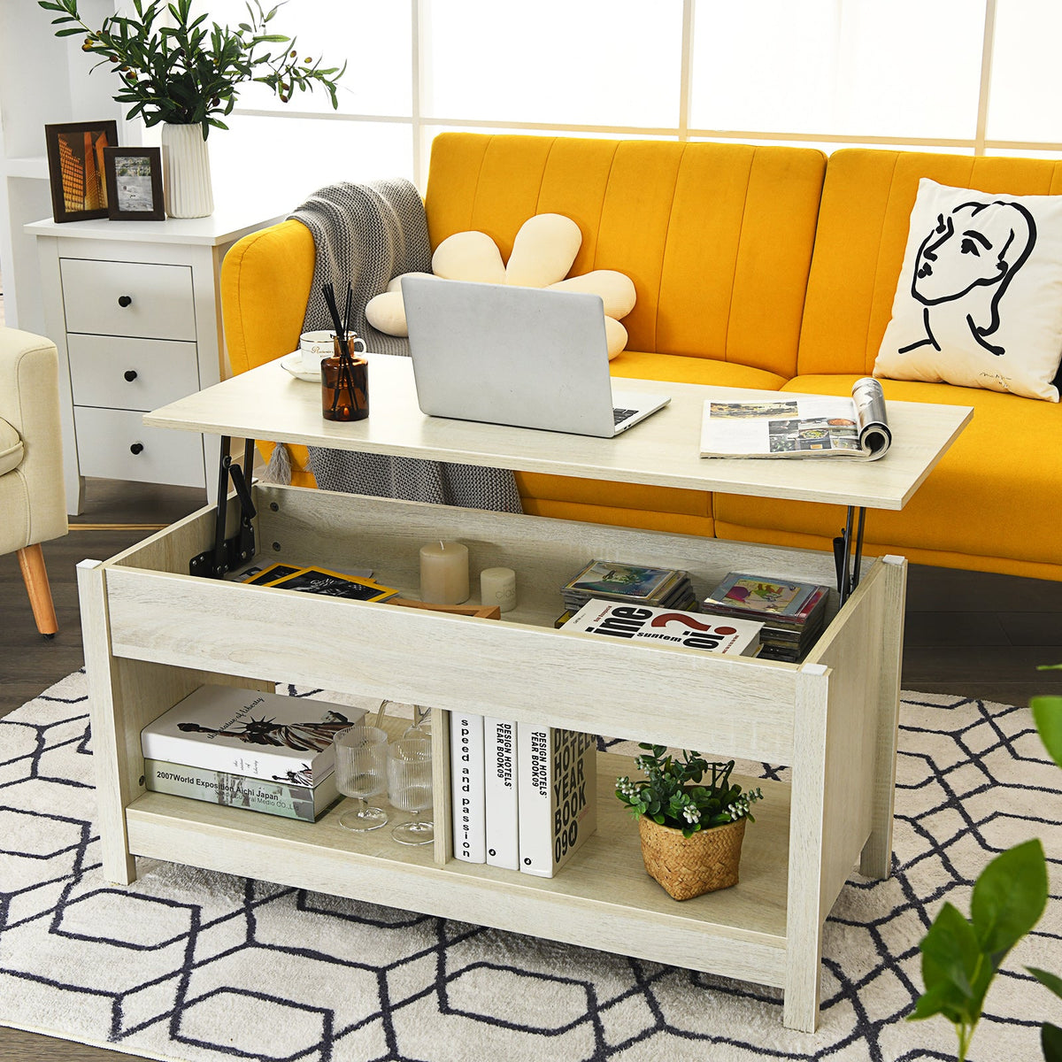 Lift-Top Coffee Table with Open & Hidden Storage