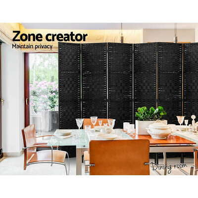 8-Panel Black Pine & Woven-Paper Folding Room Divider