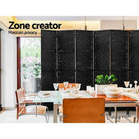 8-Panel Black Pine & Woven-Paper Folding Room Divider