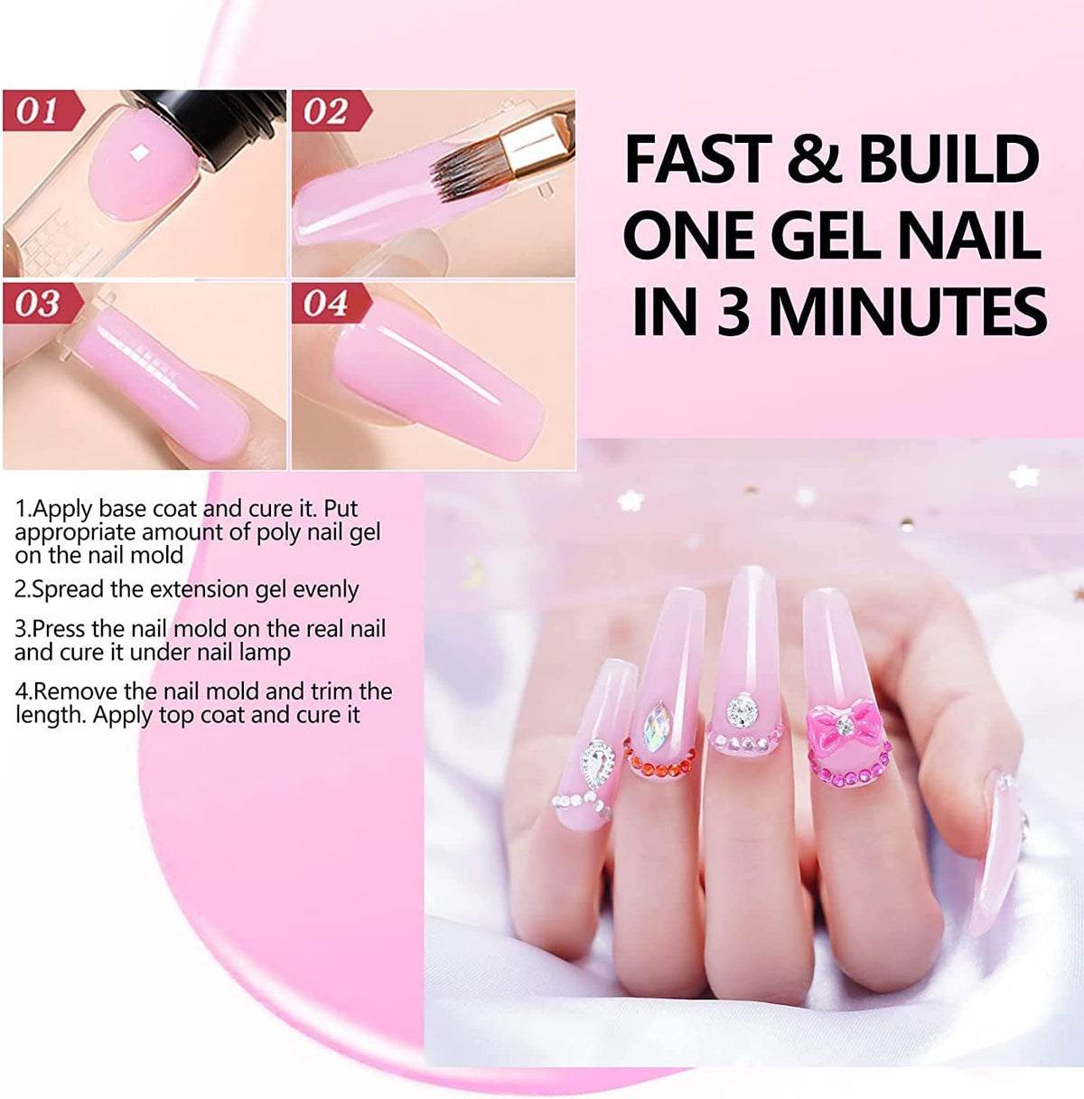 10PCS Poly Gel Nail Kit with UV Lamp 4 Glitter Polly Jell Quick Nail Extension Gel Builder Easy Professional Poly Nail Gel Kit for Starters and Technician DIY Cat Eye French Ombre Nails