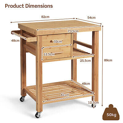Bamboo Rolling Kitchen Island with 2 Drawers