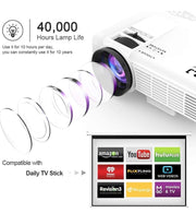 Professional HI-04 1080P Supported 4Inch Mini Projector with 170" Display - 40,000 Hours LED Full HD Video Projector, Compatible with HDMI,USB,SD (Latest Upgrade)