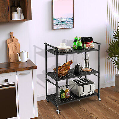 3-Tier Foldable Rolling Metal Storage Cart