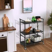 3-Tier Foldable Rolling Metal Storage Cart