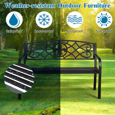 Outdoor Steel-Slat Garden Bench