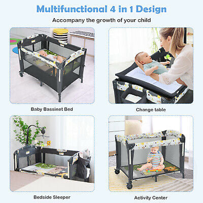 4-IN-1 Portable Travel Cot Portacot Baby Co Sleeper Bedside Bassinet Folding
