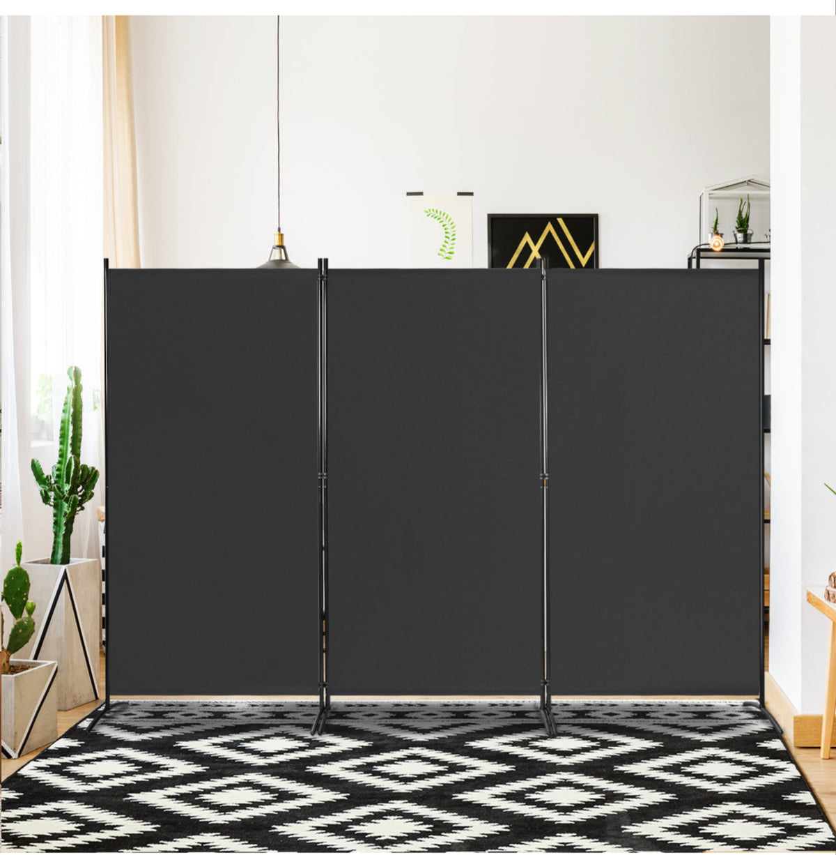 3-Panel Wood & Steel Folding Privacy Screen – 4 Colours