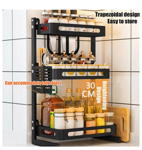 3 Tier Spice Rack Steel Kitchen Cooking Shelf Organizer Storage Bottle Holder AU