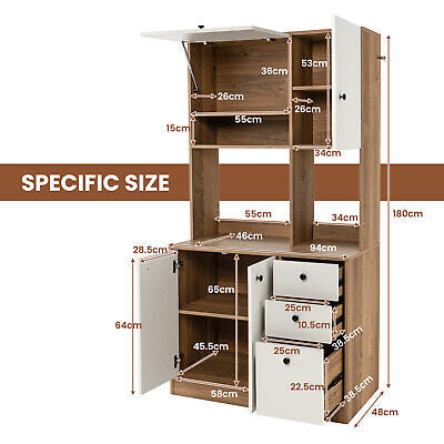 180 cm Tall Kitchen Pantry Cabinet with 3 Drawers